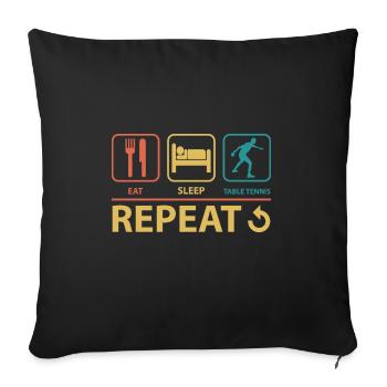 Manger dormir Tennis de table Répéter Vintage Drôle - Housse de coussin décorative 45 x 45 cm - noir - Devant