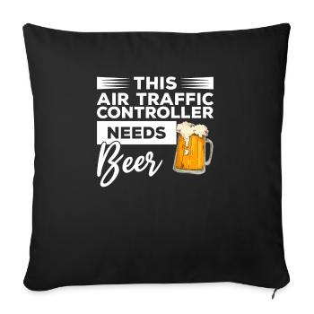Ce contrôleur aérien a besoin de bière - Housse de coussin décorative 45 x 45 cm - noir - Devant