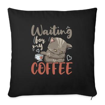 Buveur de caféine Amateur de café Petit déjeuner Kitty - Housse de coussin décorative 45 x 45 cm - noir - Devant