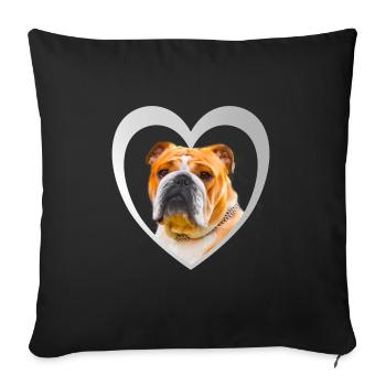 Amoureux des chiens - Cœur de chien - Bouledogue anglais - Housse de coussin décorative 45 x 45 cm - noir - Devant