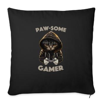 Awesome Gamer Chat Joueur de console cool - Housse de coussin décorative 45 x 45 cm - noir - Devant