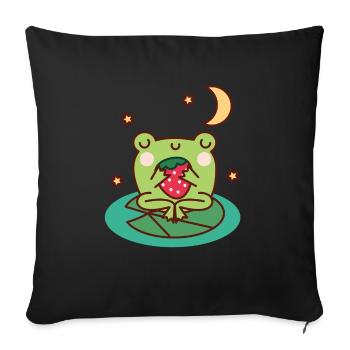 Frog with Strawberry on Lily Pad - Sofa pillowcase 17,3'' x 17,3'' (45 x 45 cm) - black - Front