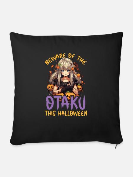 Anime Halloween Kawaii Süßes oder Saures Gruseliger Manga - Sofakissenbezug 45 x 45 cm - Schwarz