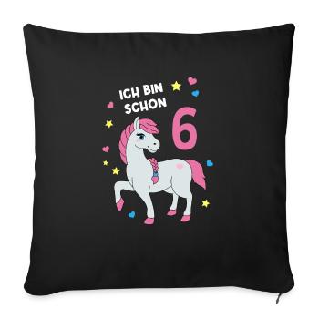 Reiterin Pferd Reitsport 6. Geburtstag Pony Reiten - Sofakissenbezug 45 x 45 cm - Schwarz - Vorne