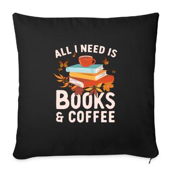 J’ai besoin de livres et de café Citation de lecture de rat de bibliothèque - Housse de coussin décorative 45 x 45 cm - noir - Devant