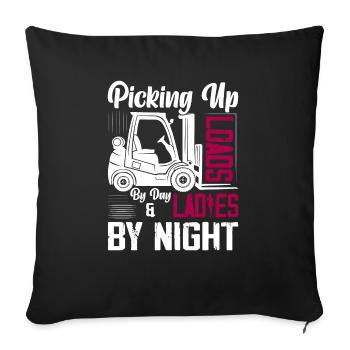 Chariot élévateur Picking Pick by Day & Ladies By Night - Housse de coussin décorative 45 x 45 cm - noir - Devant
