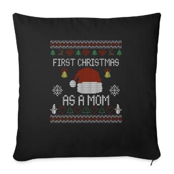 Premier Noël en tant que maman - Noël moche - Housse de coussin décorative 45 x 45 cm - noir - Devant