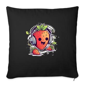 Sweet Strawberry Cute Funny Silly Strawberries - Sofa pillowcase 17,3'' x 17,3'' (45 x 45 cm) - black - Front