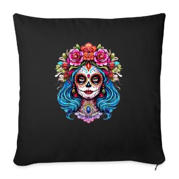 Belle décoration florale La Catrina Dia de los - Housse de coussin décorative 45 x 45 cm - noir - Devant