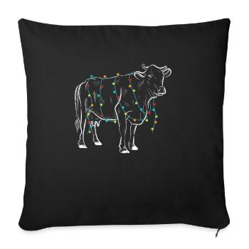 Vache Lumières de Noël Famille Amoureux des neiges - Housse de coussin décorative 45 x 45 cm - noir - Devant