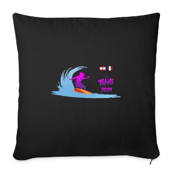 2024 Surf Tahiti femme - Housse de coussin décorative 45 x 45 cm - noir - Devant