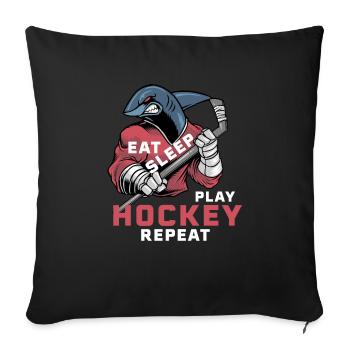 Manger Dormir Hockey Répéter Enfants Requin de glace Hockey - Housse de coussin décorative 45 x 45 cm - noir - Devant