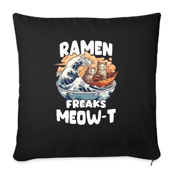 Kawaii Neko and Kanagawa wave for ramen fans. - Sofa pillowcase 17,3'' x 17,3'' (45 x 45 cm) - black - Front