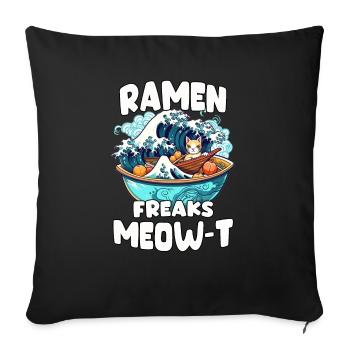 Kawaii Cat and Ramen Otaku Gift Neko Ramen - Sofa pillowcase 17,3'' x 17,3'' (45 x 45 cm) - black - Front