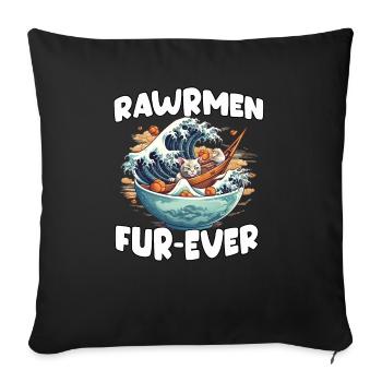 Chat Kawaii au paradis des ramen pour Otakus - Housse de coussin décorative 45 x 45 cm - noir - Devant