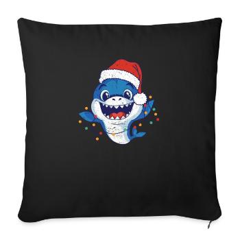 Père Noël Requin Lumières de Noël Drôle - Housse de coussin décorative 45 x 45 cm - noir - Devant