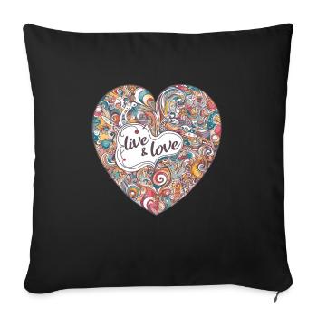 Buntes Herz - live & love - Sofa pillowcase 17,3'' x 17,3'' (45 x 45 cm) - black - Front