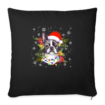 Boston Terrier Père Noël Lumière de l’arbre de Noël - Housse de coussin décorative 45 x 45 cm - noir - Devant