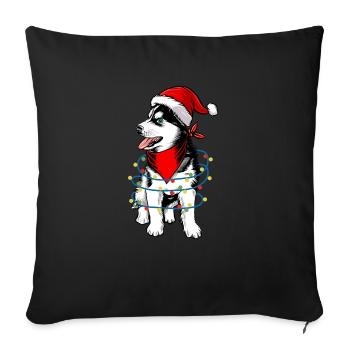 Siberian Husky Santa Claus Christmas Tree Light - Sofa pillowcase 17,3'' x 17,3'' (45 x 45 cm) - black - Front