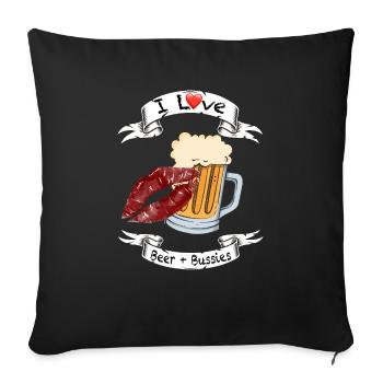 Bier und Bussies - Sofakissenbezug 45 x 45 cm - Schwarz - Vorne