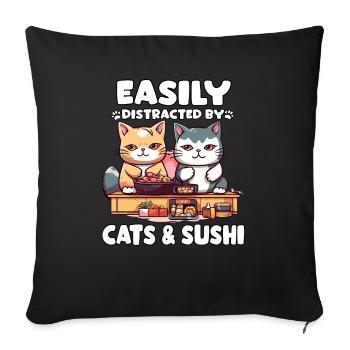 Kawaii Japan Neko Sushi Bowl Katzen Ramen Otaku - Sofakissenbezug 45 x 45 cm - Schwarz - Vorne