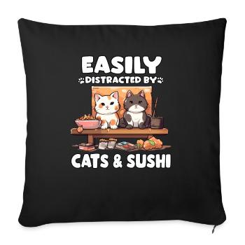 Kawaii Neko Sushi Maki Cat japonais - Housse de coussin décorative 45 x 45 cm - noir - Devant
