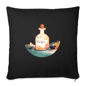Flacon de parfum « Unique » dans un paysage magnifique - Housse de coussin décorative 45 x 45 cm - noir - Devant