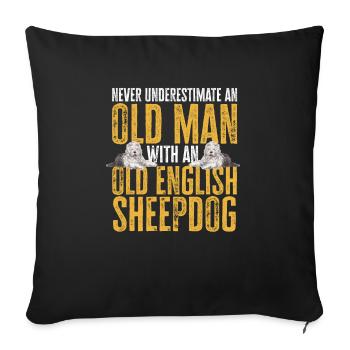 Vieux chien de berger anglais Sheepie Bobtail - Housse de coussin décorative 45 x 45 cm - noir - Devant
