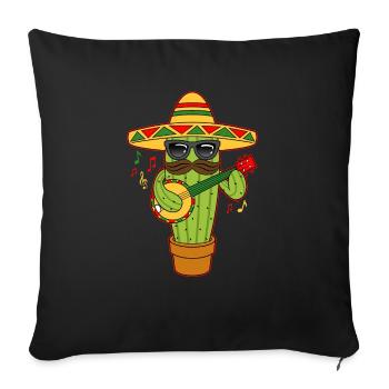 Mexique Banjo Sombrero Hat Musicien Cactus - Housse de coussin décorative 45 x 45 cm - noir - Devant