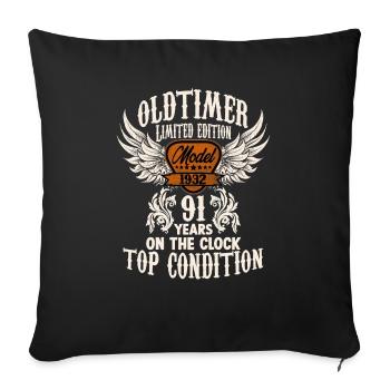 91 ans fan de voiture classique rocker biker anniversaire - Housse de coussin décorative 45 x 45 cm - noir - Devant