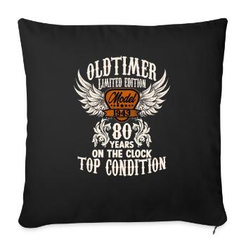 80 ans voiture classique anniversaire rocker fan biker - Housse de coussin décorative 45 x 45 cm - noir - Devant