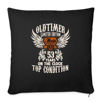 53 ans voiture classique rétro anniversaire rocker - Housse de coussin décorative 45 x 45 cm - noir - Devant