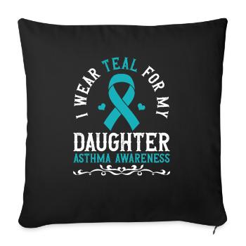 Je porte du sarcelle pour soutenir ma fille - Housse de coussin décorative 45 x 45 cm - noir - Devant