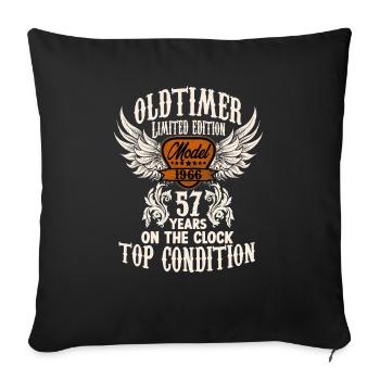 57 ans voiture classique anniversaire rocker fan biker - Housse de coussin décorative 45 x 45 cm - noir - Devant
