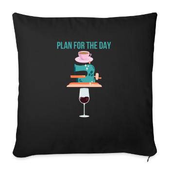 Plan pour la journée Café Machine à coudre Vin Drôle - Housse de coussin décorative 45 x 45 cm - noir - Devant