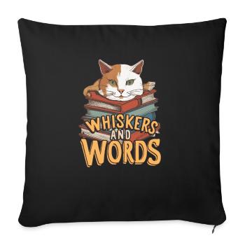 Whiskers and Words': Where curiosity about cosiness - Sofa pillowcase 17,3'' x 17,3'' (45 x 45 cm) - black - Front