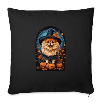 Poméranie au chapeau de sorcière Halloween Poméranie - Housse de coussin décorative 45 x 45 cm - noir - Devant