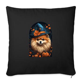 Poméranie au chapeau de sorcière Halloween Poméranie - Housse de coussin décorative 45 x 45 cm - noir - Devant
