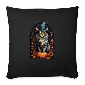 Chat avec chapeau de sorcière Chat d’Halloween - Housse de coussin décorative 45 x 45 cm - noir - Devant