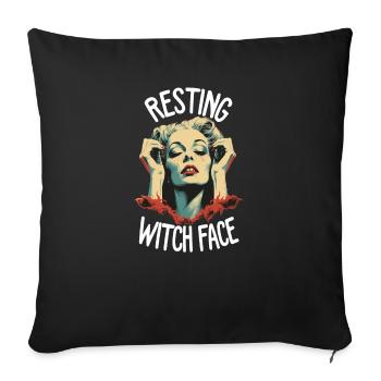 Funny Halloween Resting Witch Face Broom - Sofa pillowcase 17,3'' x 17,3'' (45 x 45 cm) - black - Front