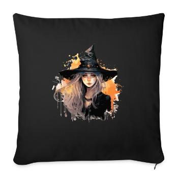 Cooles Halloween -Kostüm - Gruselige Hexe - Sofakissenbezug 45 x 45 cm - Schwarz - Vorne