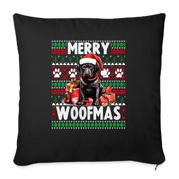 Noël en famille Labrador noir - Noël moche s - Housse de coussin décorative 45 x 45 cm - noir - Devant