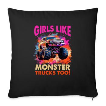Girls Like Trucks Retro Race Big Monster Vintage - Sofa pillowcase 17,3'' x 17,3'' (45 x 45 cm) - black - Front