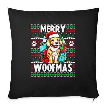 Golden Retriever Chien Drôle de Noël Vilain Pull - Housse de coussin décorative 45 x 45 cm - noir - Devant