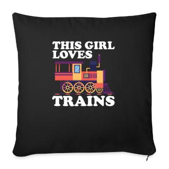 Cette fille aime les trains - Housse de coussin décorative 45 x 45 cm - noir - Devant