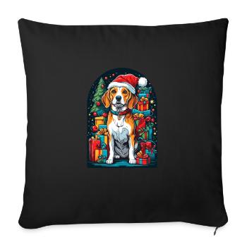 Drôle de beagle avec chapeau de Père Noël - Housse de coussin décorative 45 x 45 cm - noir - Devant