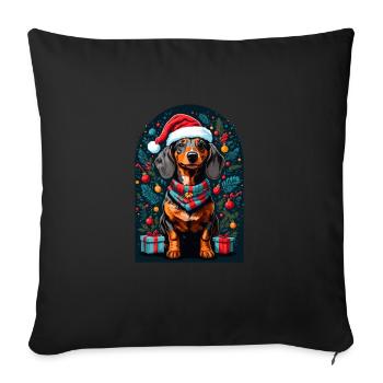 Drôle de teckel avec chapeau de Père Noël - Housse de coussin décorative 45 x 45 cm - noir - Devant