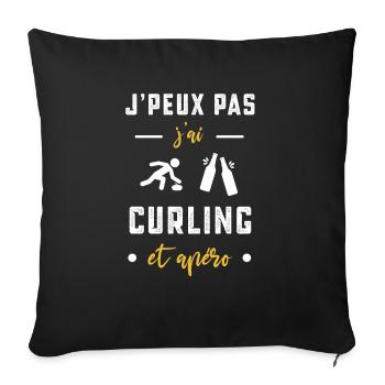 je peux pas j'ai curling apéro humour - Housse de coussin décorative 45 x 45 cm - noir - Devant