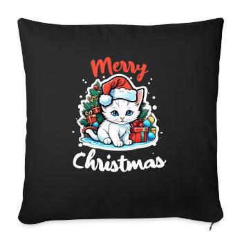 chat noel - joyeux noel - Housse de coussin décorative 45 x 45 cm - noir - Devant