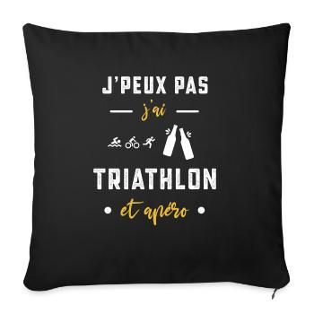 je peux pas j'ai triathlon apéro humour - Housse de coussin décorative 45 x 45 cm - noir - Devant